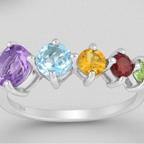 STERLING SILVER RING WITH PRECIOUS GEMSTONES - Picture 3 of 7